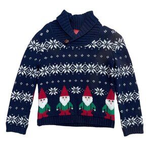 Jingles & Joy Gnome Holiday Knit Sweater Toddler Boys‎ Size 3T Navy Cotton Blend